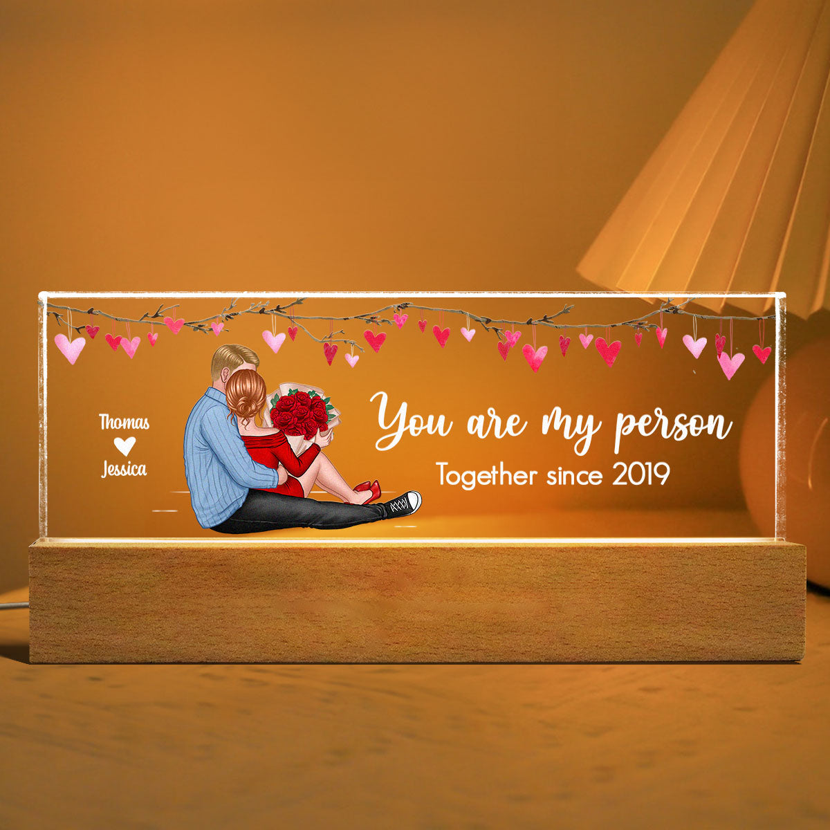 You Are My Person Couple Sitting Personalized Acrylic LED Night Light, Anniversary Just Because Gift For Her For Him