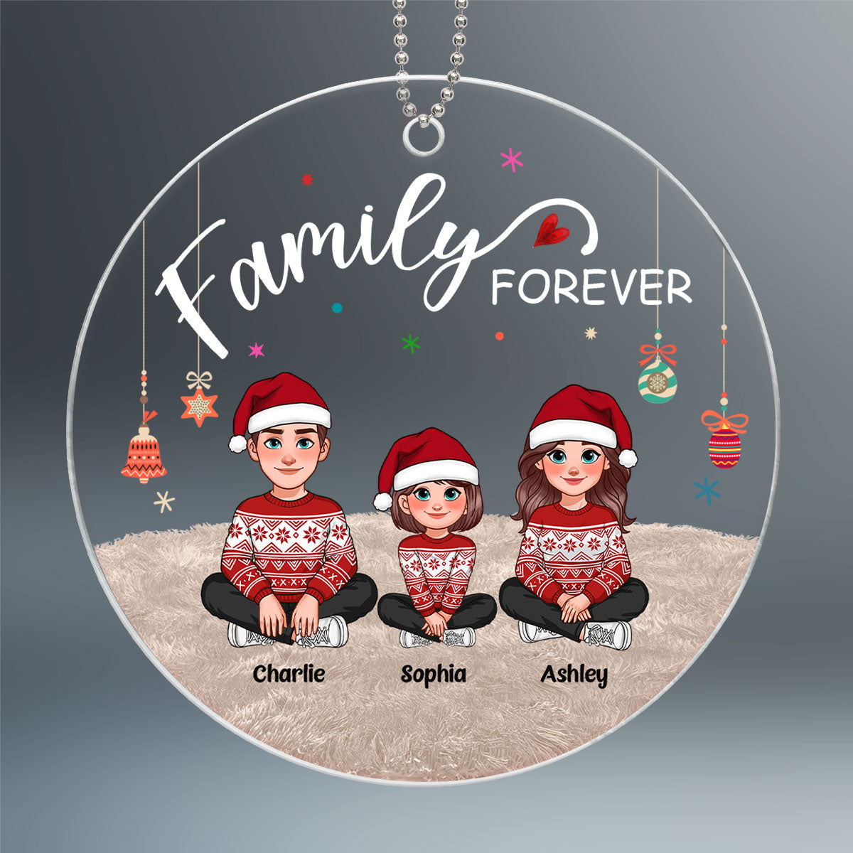Animated Family Forever Christmas Personalized Acrylic Ornament