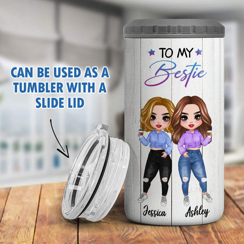 Standing Doll Hoodie Besties To My Bestie Personalized 4 In 1 Can Cooler