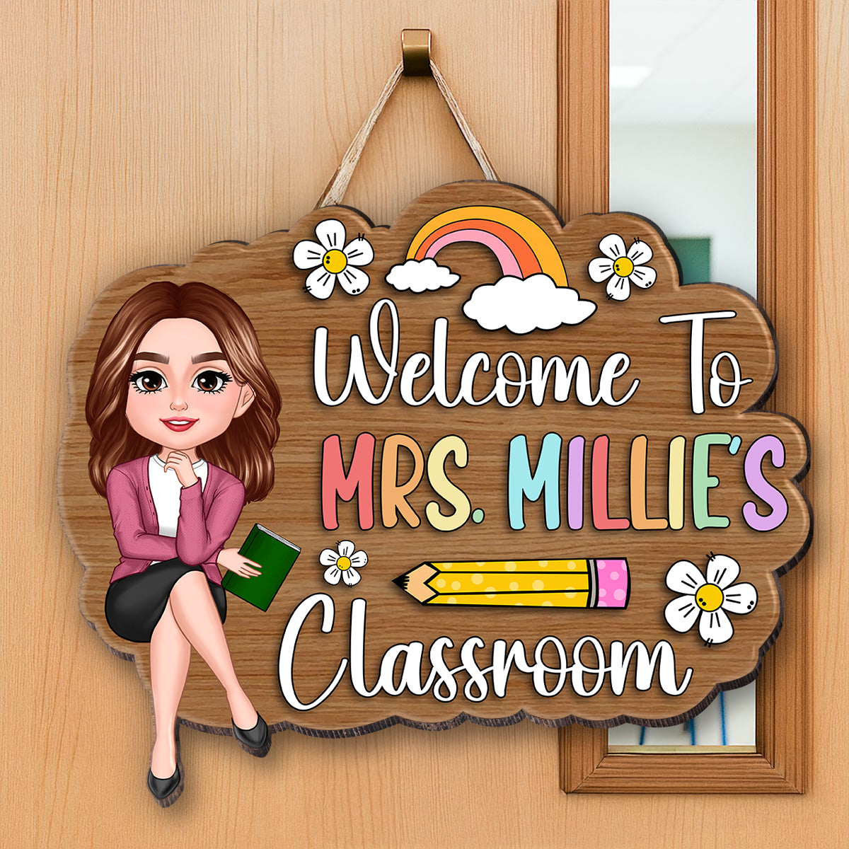 Personalized 3D Effect Teacher Door Sign, Welcome to Teacher's Classroom, Back to School Gift, Classroom Decoration