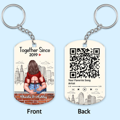 Man Holding Woman Back View Favorite Song QR Code Personalized Acrylic Keychain