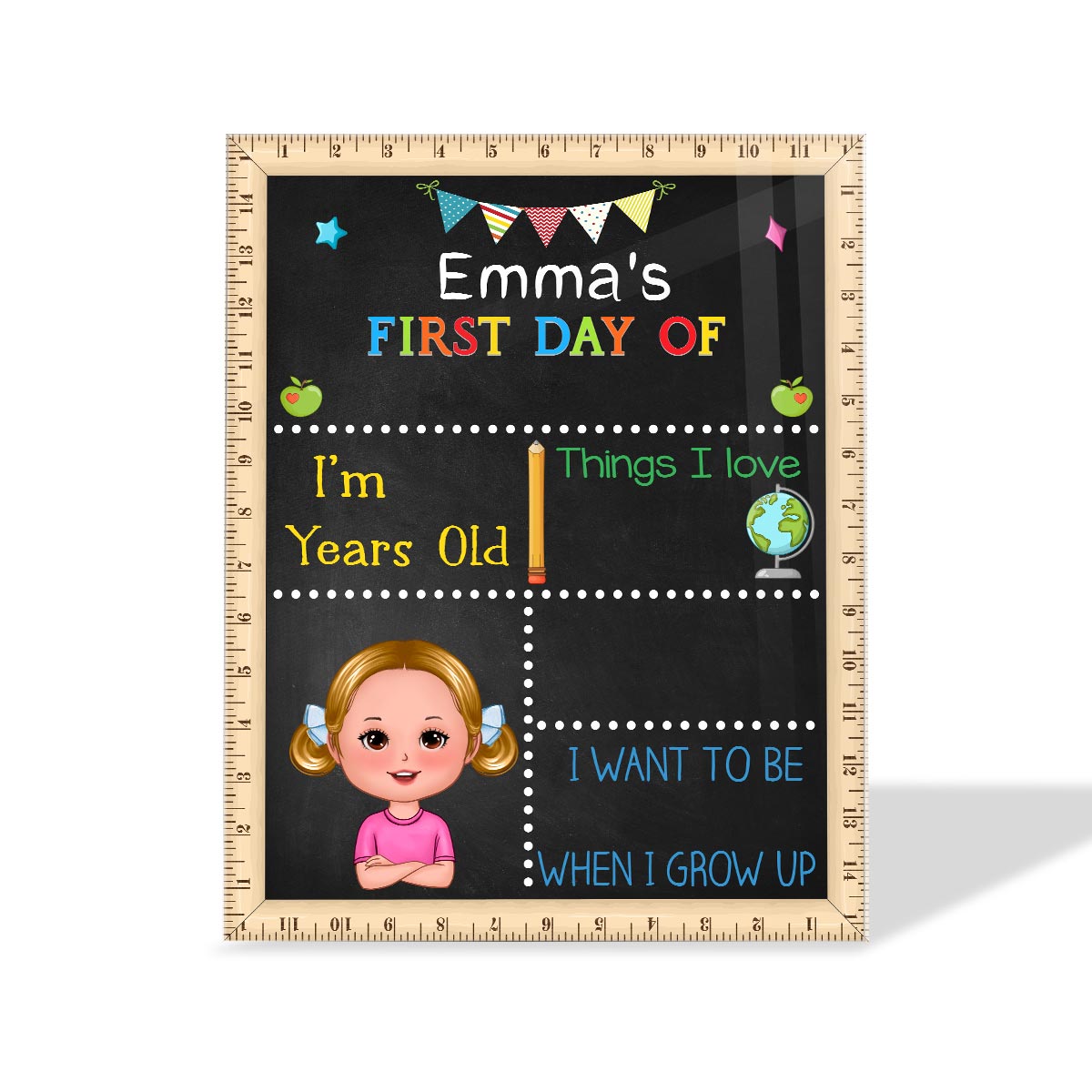Adorable Kid First Day Of School Personalized Board Sign, Editable, Reusable Back To School Sign