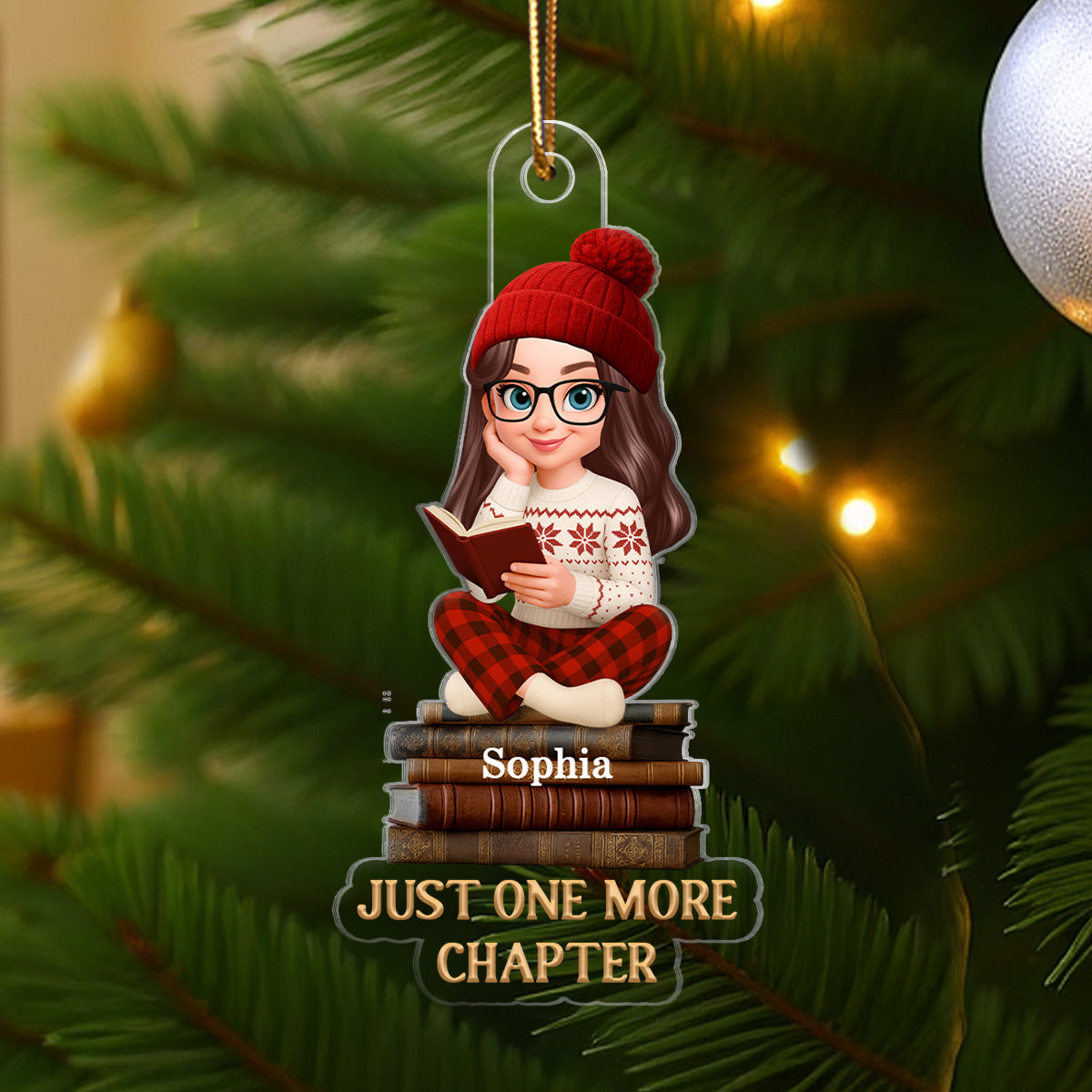 Christmas Cozy Vibe Retro Vintage Books Just One More Chapter - Personalized Acrylic Ornament - Christmas Gift For Book Lovers