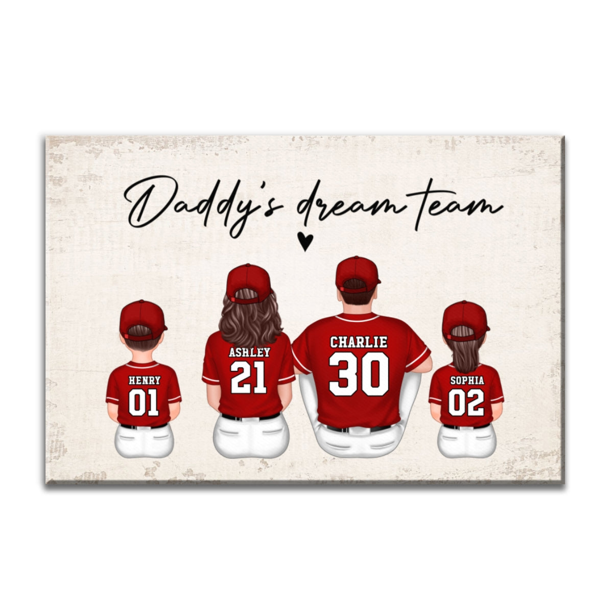 Daddy's Team Baseball Family Sitting Personalized Canvas, Gift For Dad, Grandpa, Husband