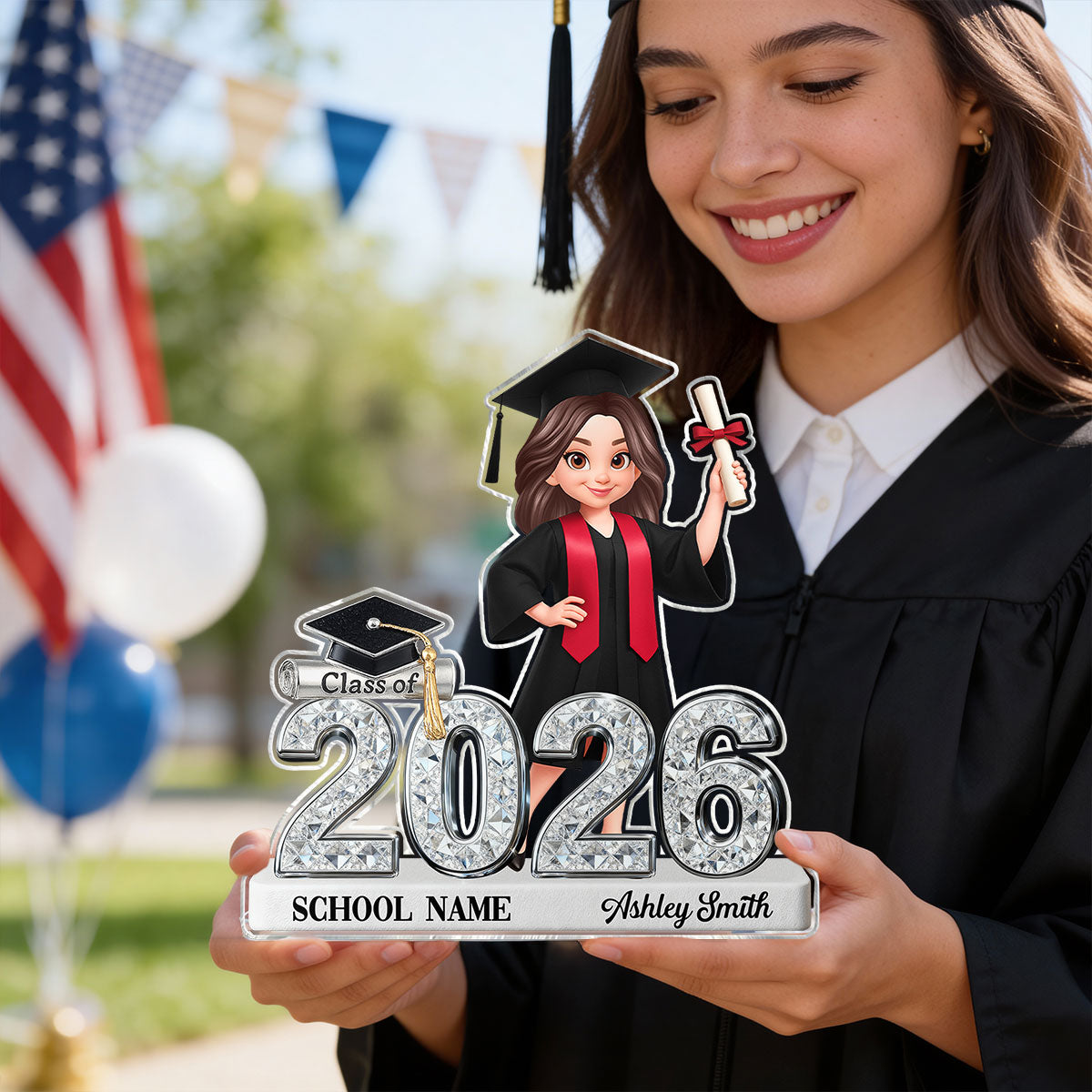 Class Of 2026 2027 Senior Shiny Effect 2D Flat - Personalized Acrylic Block Plaque - Graduation Gift For Graduates, Daughter, Son