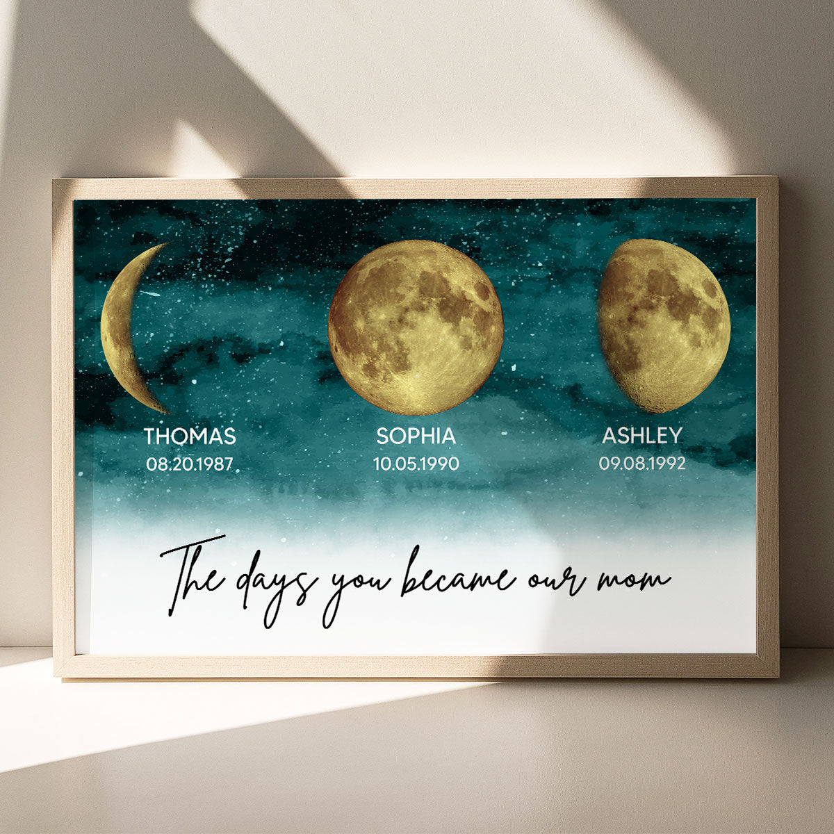 Starry Night The Days You Became My Mom Custom Gold Birthday Moon Phase Personalized Poster, Gift