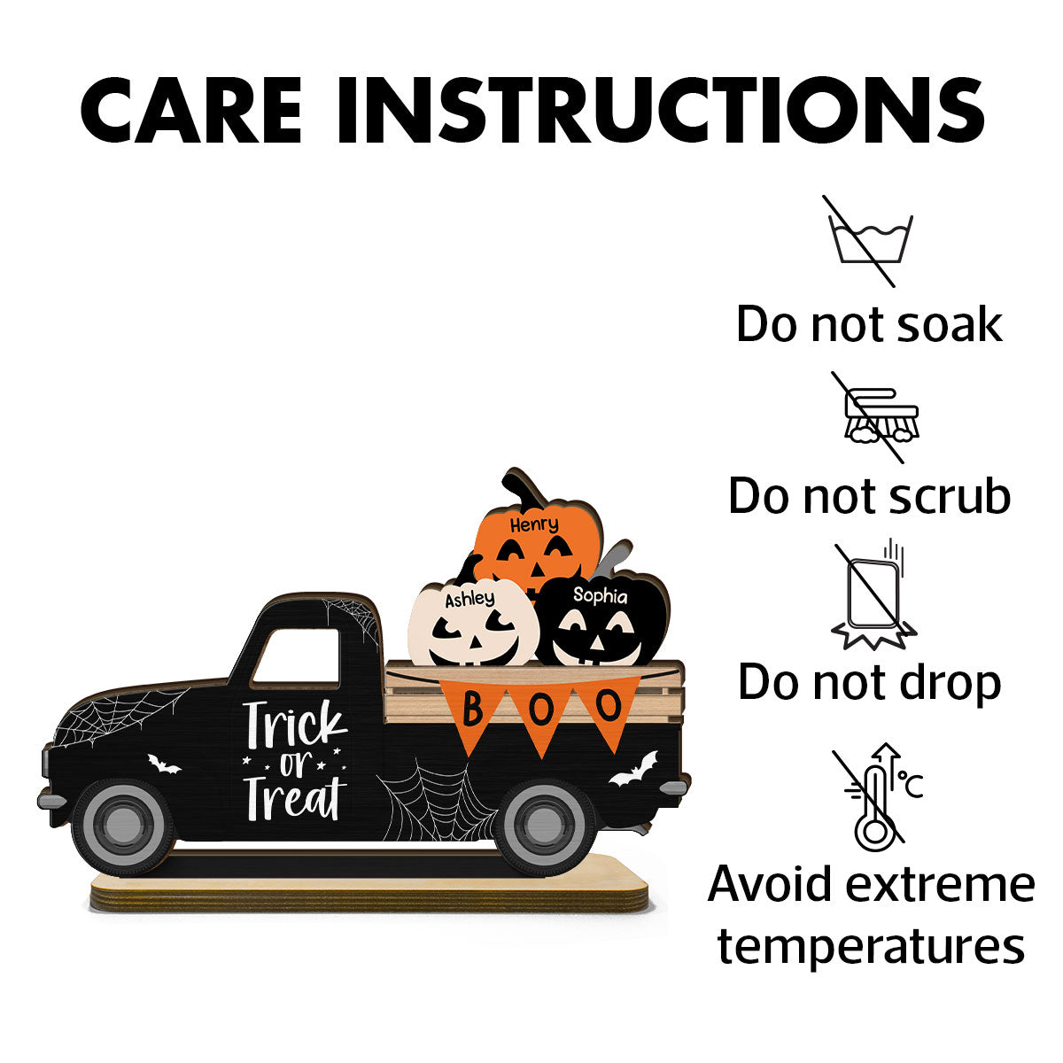 Halloween Pumpkin Truck Trick Or Treat Personalized 2-Layer Standing Wooden Plaque, Halloween Decoration, Tiered Tray Decor