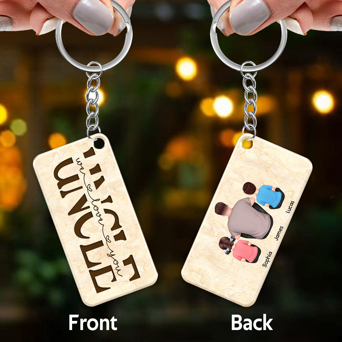 Best Uncle Ever Back View Man Kids Dog Cat Personalized Acrylic Keychain