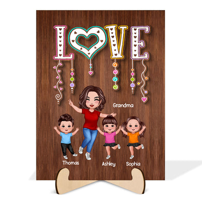 Happy Grandma Grandkids Love Personalized 2-Layer Wooden Plaque