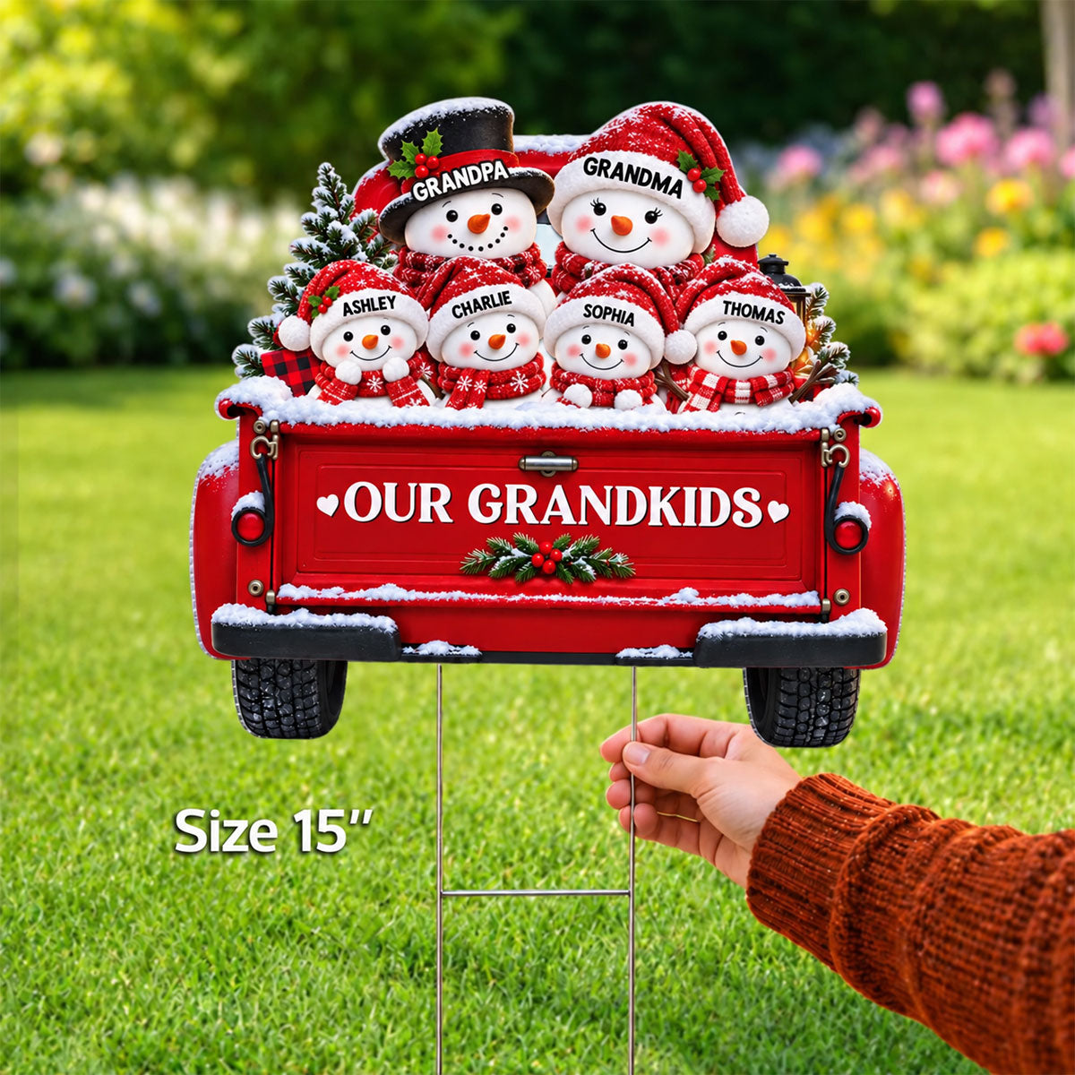 Christmas Cute Snowman Truck Grandpa Grandma Grandkids - Personalized Yard Sign - Christmas Decor For Grandparents