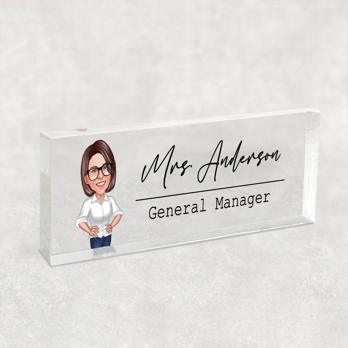 Caricature Woman Man Office Personalized Acrylic Desk Name Plate, Office Desk Decor, Gift For Colleagues, Coworkers