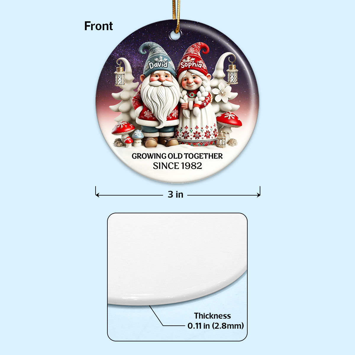 Gnome Couple Together Christmas Personalized Ceramic Ornament, Christmas Gift For Him, For Her, Husband, Wife