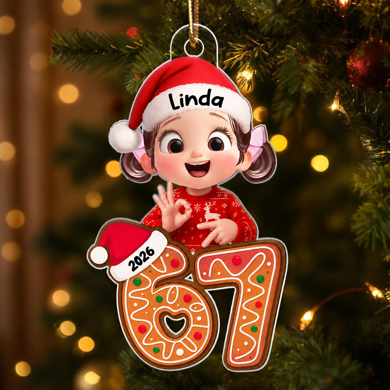 Christmas Pattern Custom Six Seven 67 - Personalized Acrylic Ornament - Teen Slang Funny Tree Decor, Funny Teen Grandkid Gift