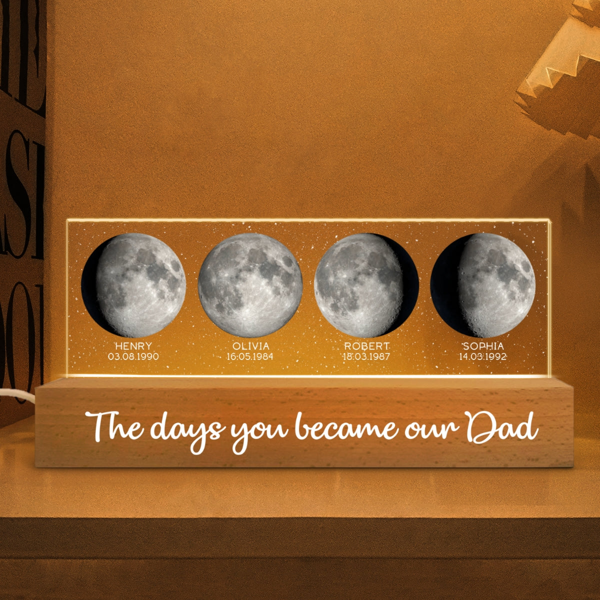 Custom Birth Moon Phase The Day You Become My Dad Mom Personalized Acrylic Block LED Night Light (AU, UK)