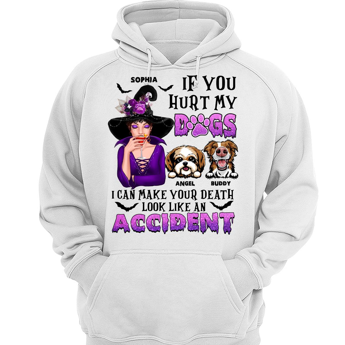 If You Hurt My Dogs Witch Halloween Cute Watercolor Dog Personalized Shirt