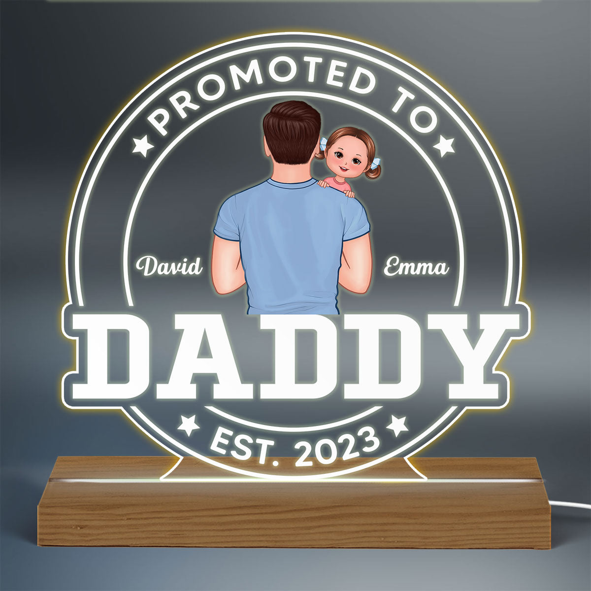Promoted To Daddy 2023 Personalized Custom Shape Warm LED Night Light