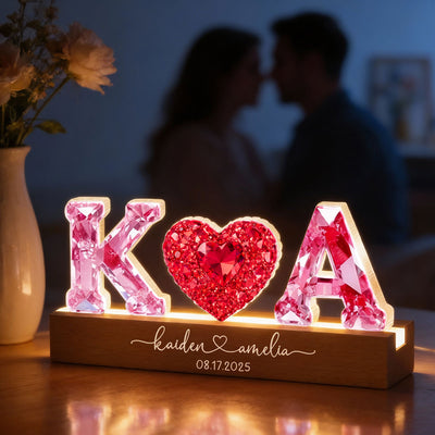 Couple Love Initial - Personalized Acrylic Block LED Night Light - Heartfelt Anniversary, Valentine's Day Gift for her, for him