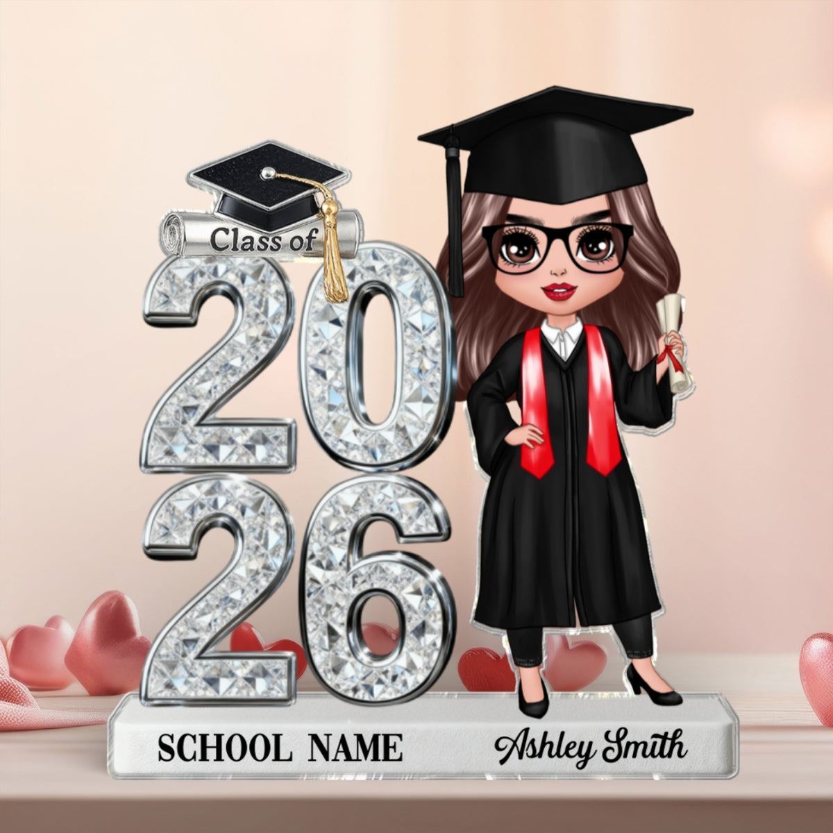 Class Of 2026 2027 Doll Style Senior Shiny Effect 2D Flat - Personalized Acrylic Block Plaque - Graduation Gift For Graduates, Daughter, Son