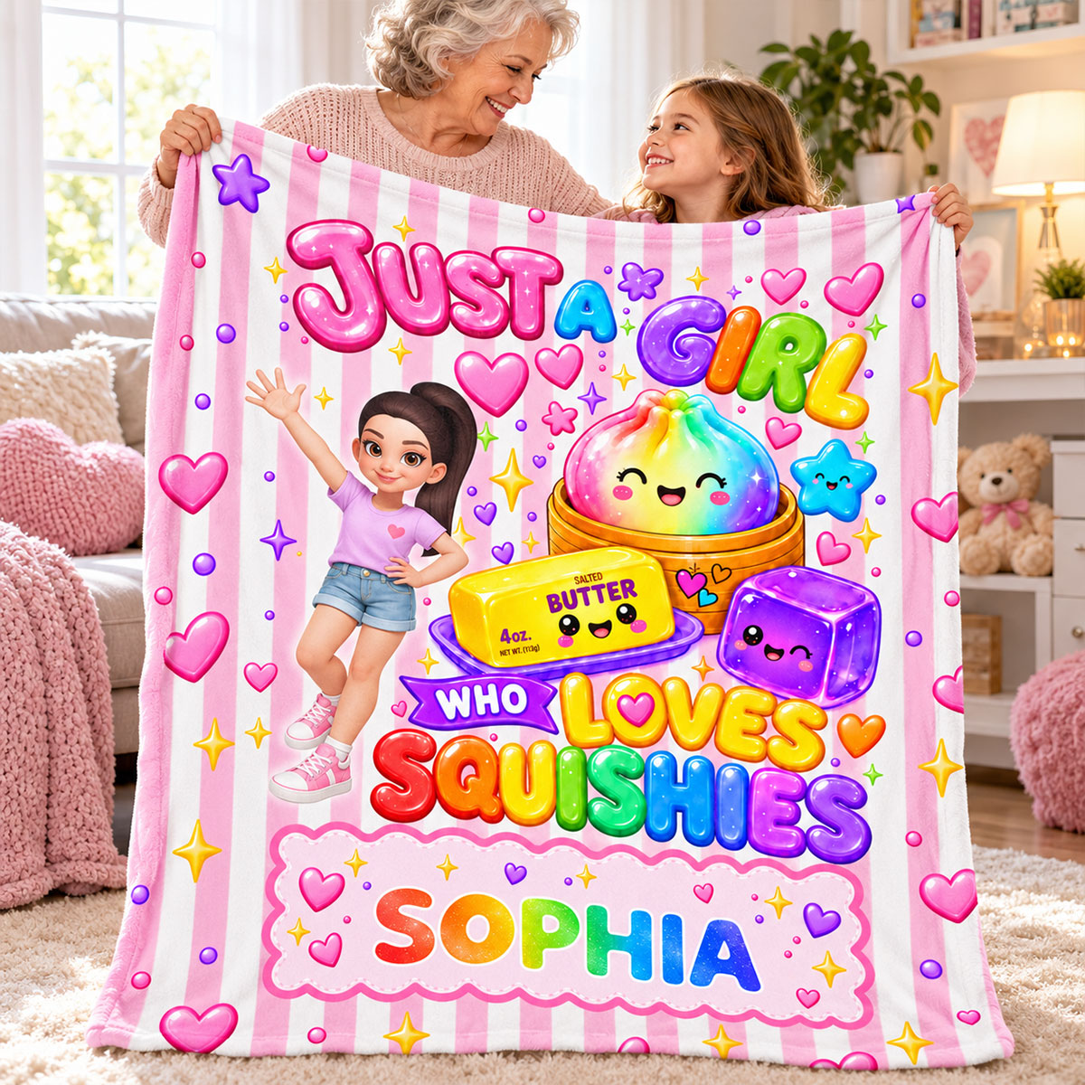 Just A Girl Who Loves Squishies - Personalized Fleece Blanket - Christmas Gift For Girl, Granddaughter, Daughter