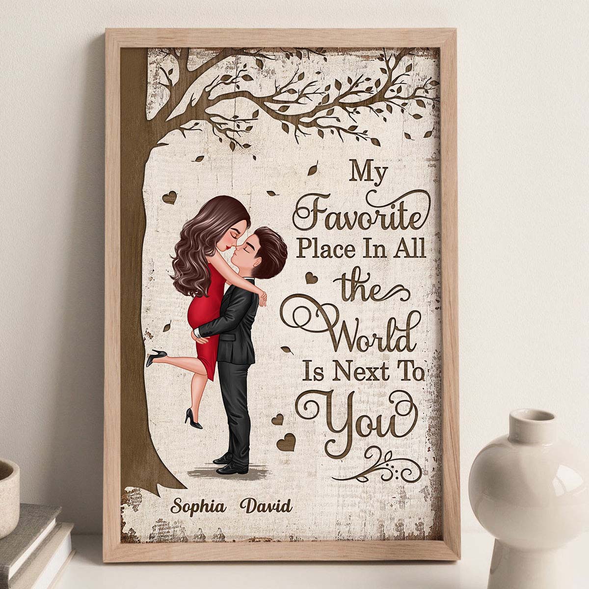 Favorite Place In The World Couple Hugging Kissing Gift For Him, For Her Personalized Vertical Poster