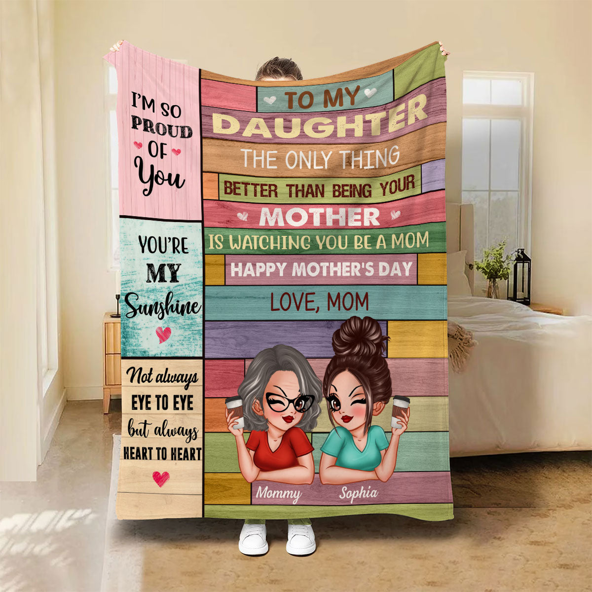 To My Daughter From Mom Happy Mother's Day Colorful Wood Pallets Texture Personalized Fleece Blanket