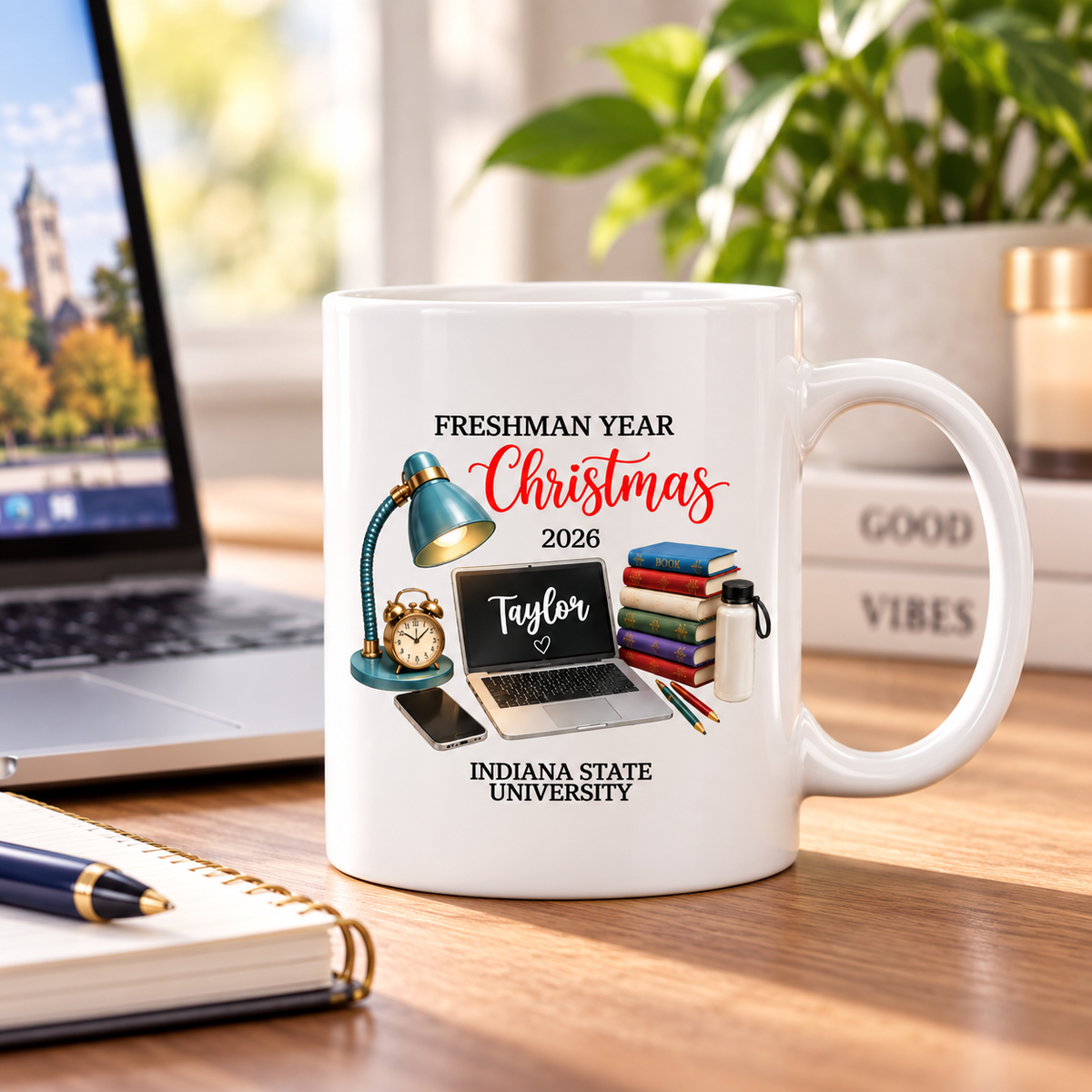 Freshman Year Christmas Study Desk – Personalized Mug – College Student Christmas Gift, First Year Keepsake