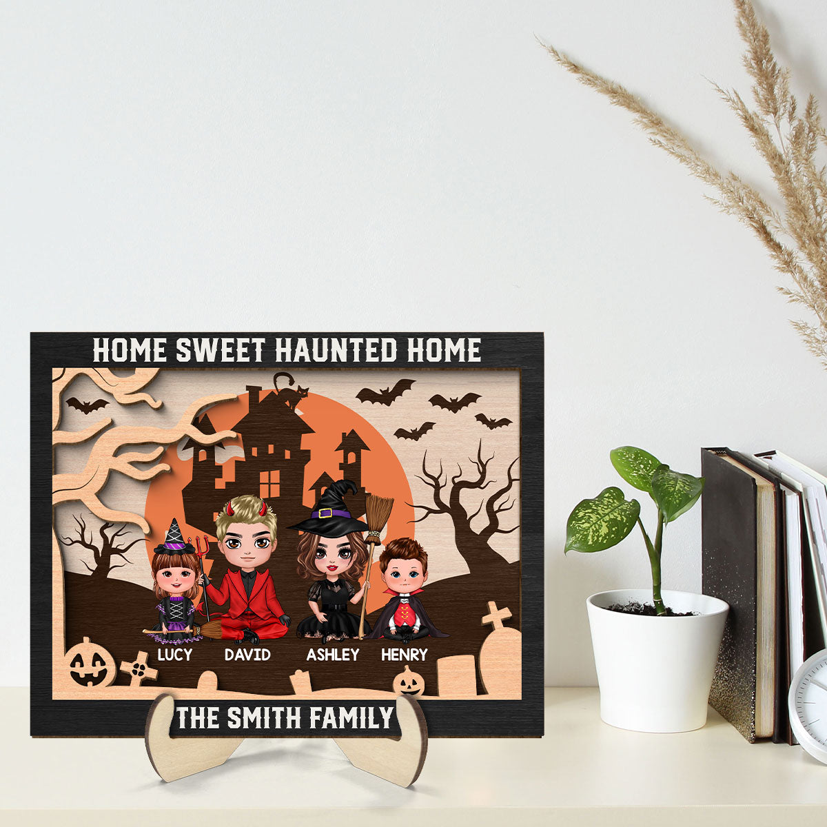 Home Sweet Haunted Home Personalized 2 Layer Wooden Plaque, Halloween Decoration