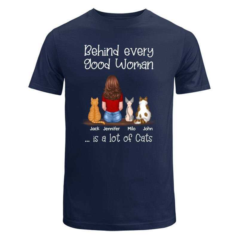 Behind Good Woman Is Cats Back View Sitting Woman & Cat Personalized Shirt