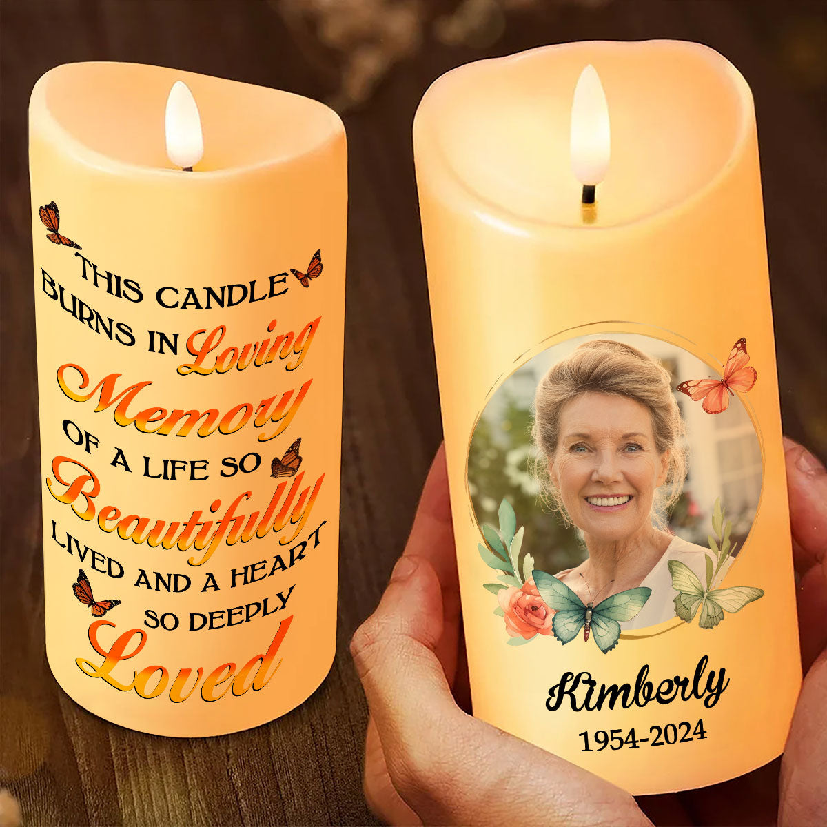 This Candle Burns In Loving Memory Personalized LED Candle, Custom Photo Sympathy Gift