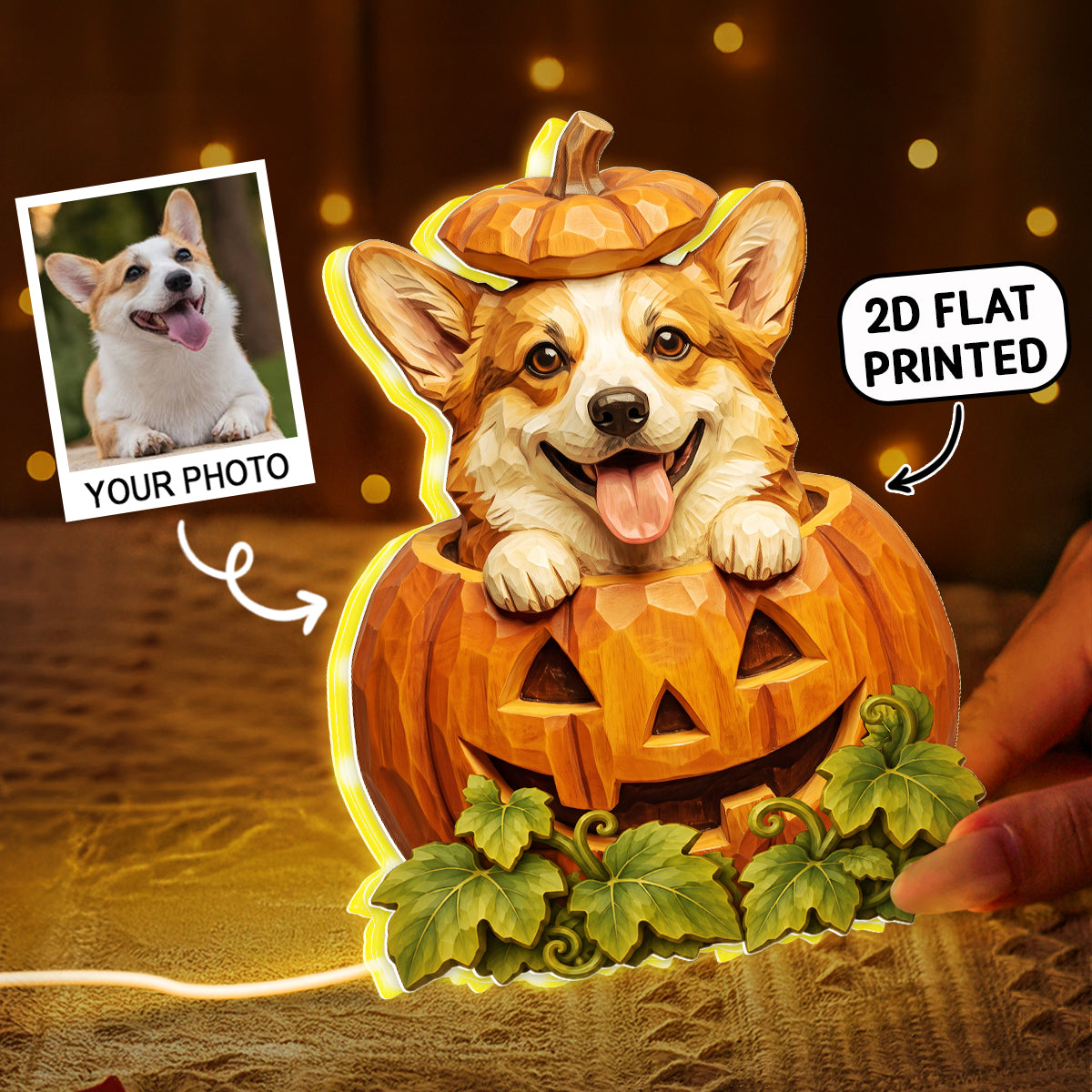 Custom Dog Cat Pumpkin Art - Personalized Light Box - Pet Halloween Fall Decor