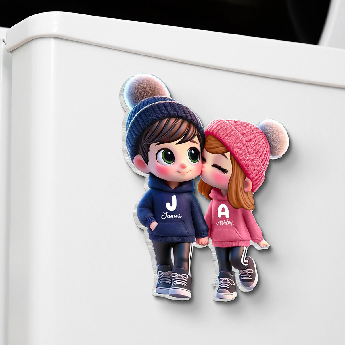 3D Effect Cute Cartoon Couple Walking Personalized Acrylic Fridge Magnet,  Gift for him, Gift For Her