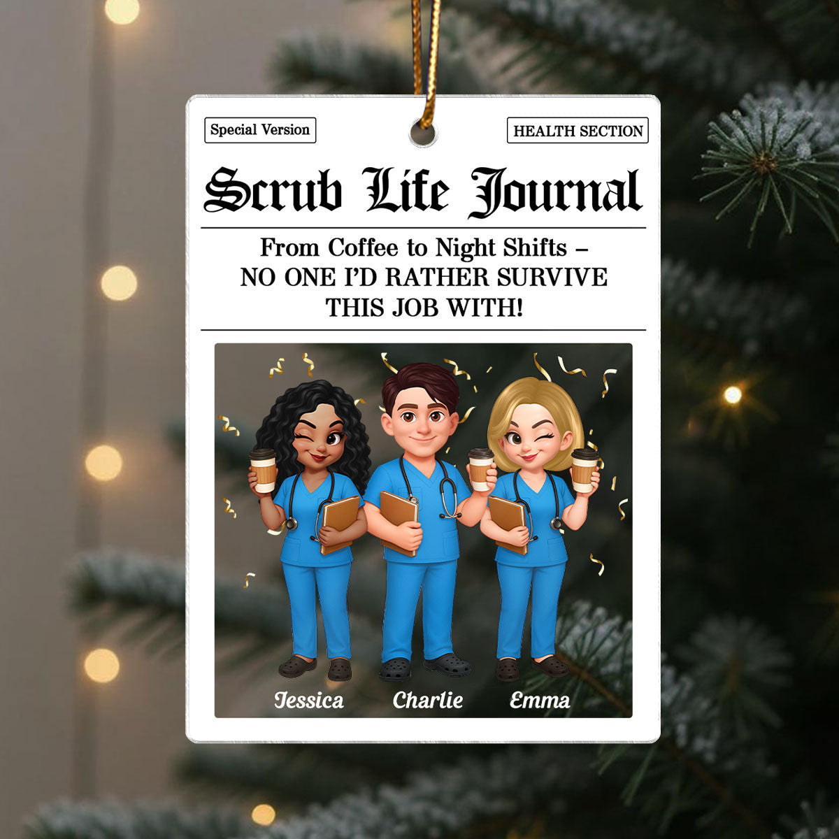 Besties in Scrubs Times Nurse Besties Personalized Acrylic Ornament, Christmas Gift For Coworkers
