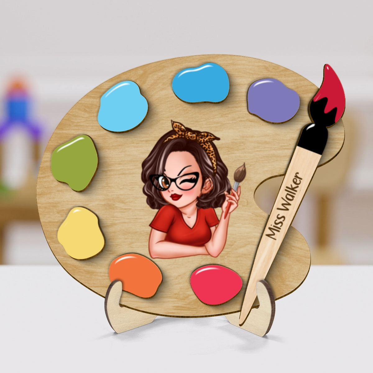Art Teacher Palette Personalize 2-Layer Wooden Plaque, Back To School Gift