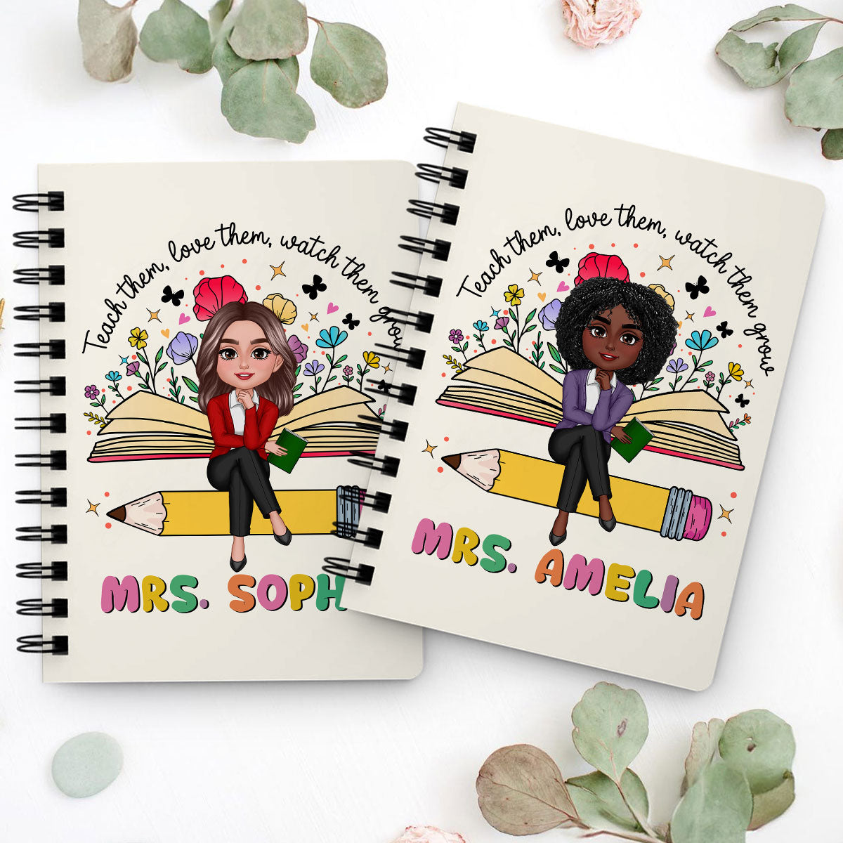Teacher Teach Love Watch Them Grow Wildflowers Personalized Spiral Notebook Journal, Back To School Stationery