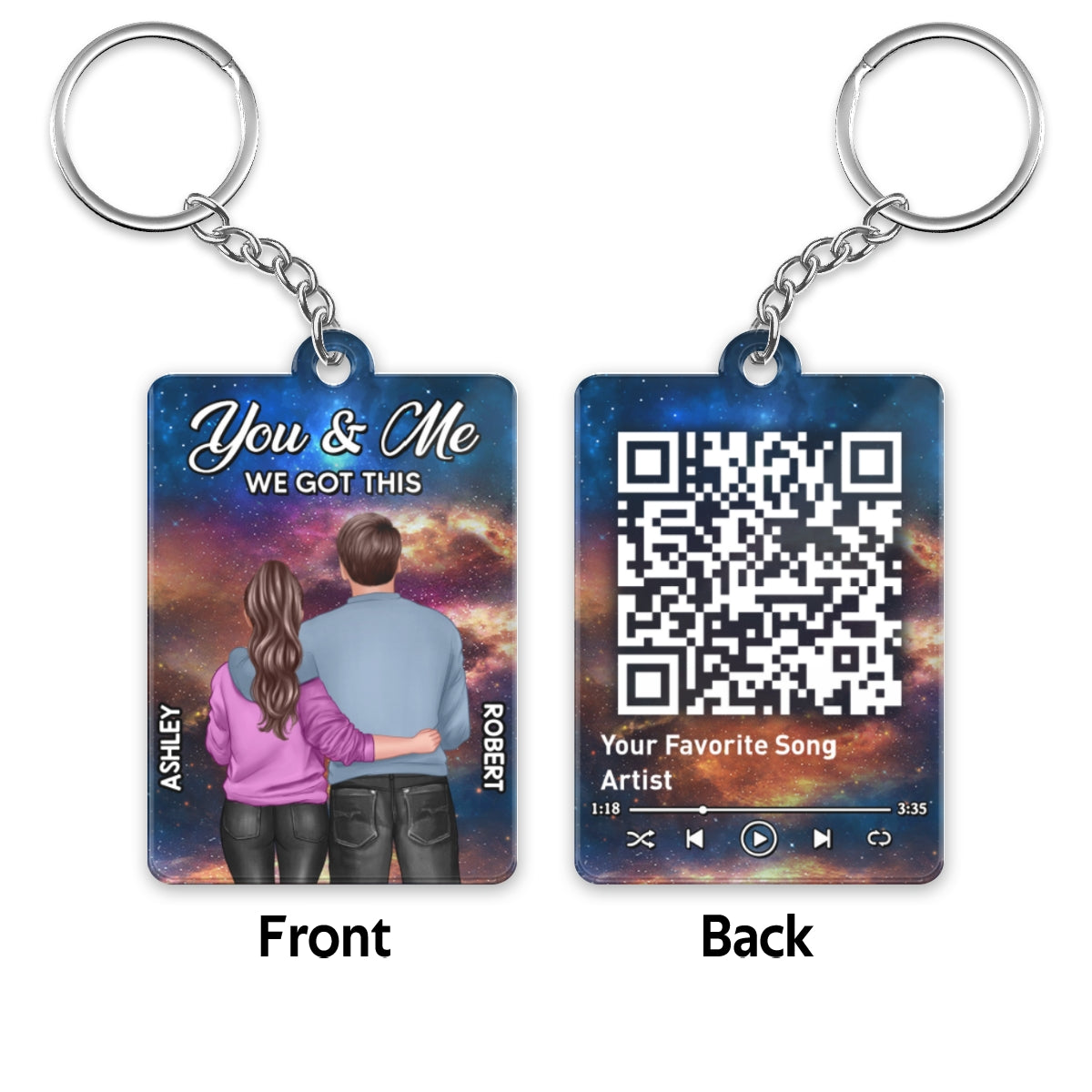 Couple Hugging Back View In Galaxy Favorite Song QR Code Personalized Acrylic Keychain