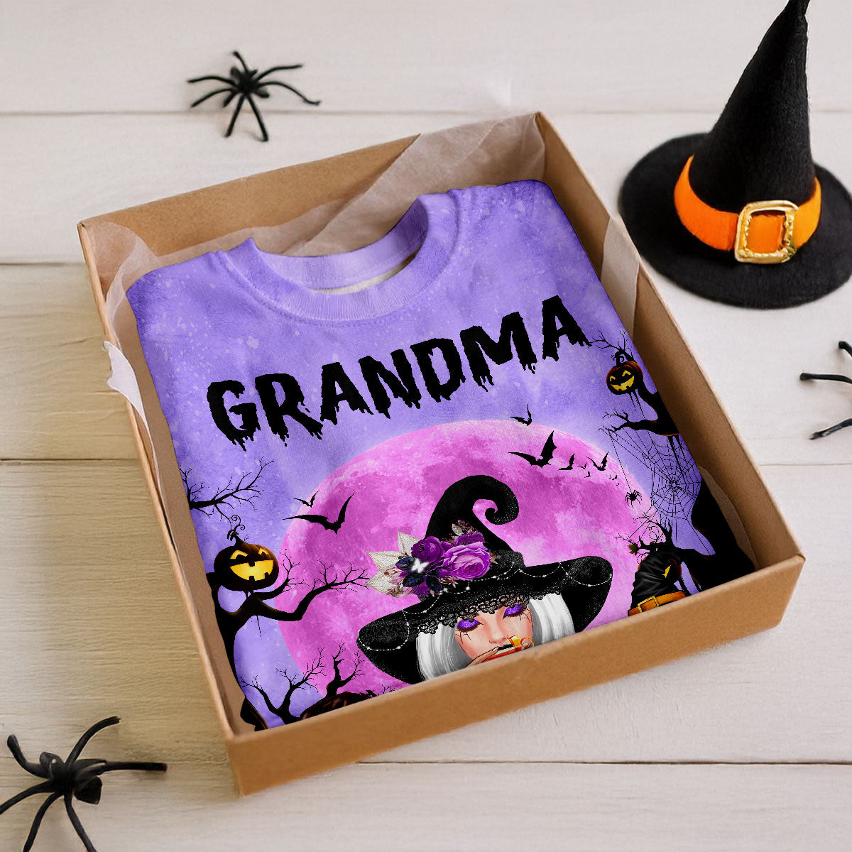 Grandma Witch & Kids Moon Bat Tree Personalized Shirt, Halloween Costume for Grandma