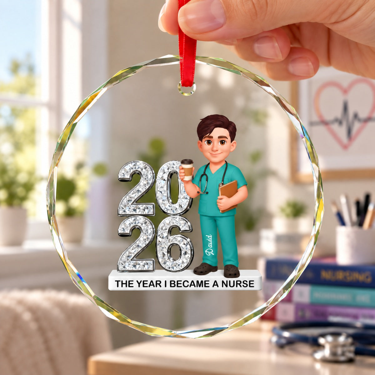 The Year I Became A Nurse - Personalized Glass Ornament - Christmas Gift, Graduation Gift For Nurse, Milestone Keepsake For Healthcare Workers