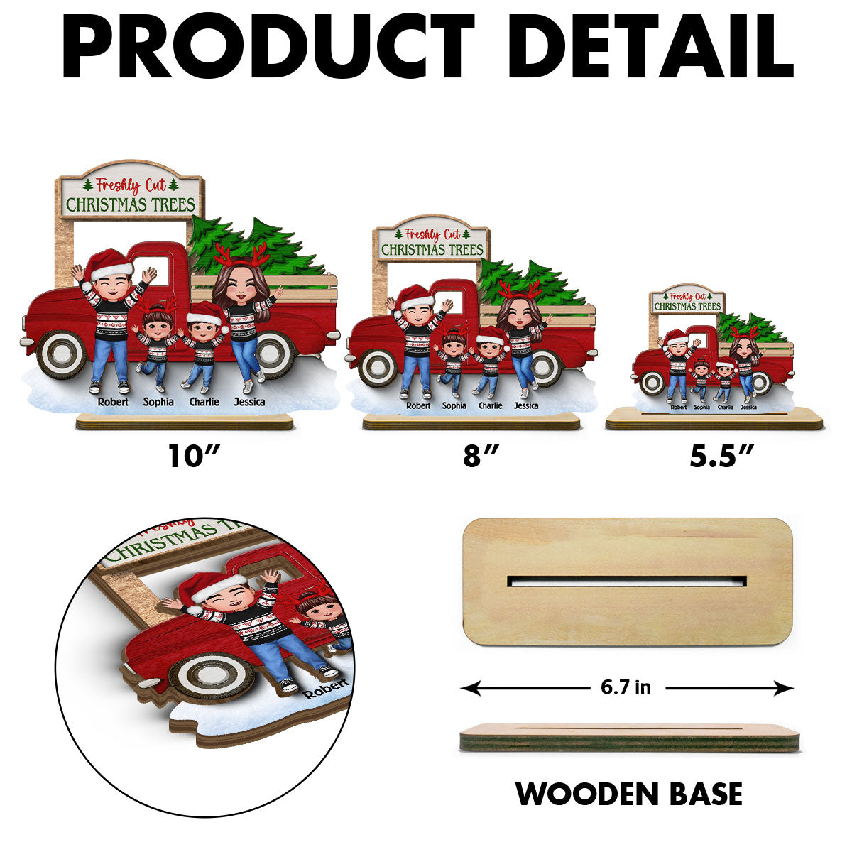 Happy Family With Christmas Truck Personalized 2-Layer Standing Wooden Plaque, Christmas Decoration, Tiered Tray Decor