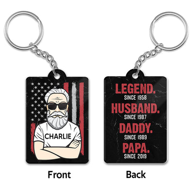 The Legend Grandpa Old Man Flag Personalized Acrylic Keychain