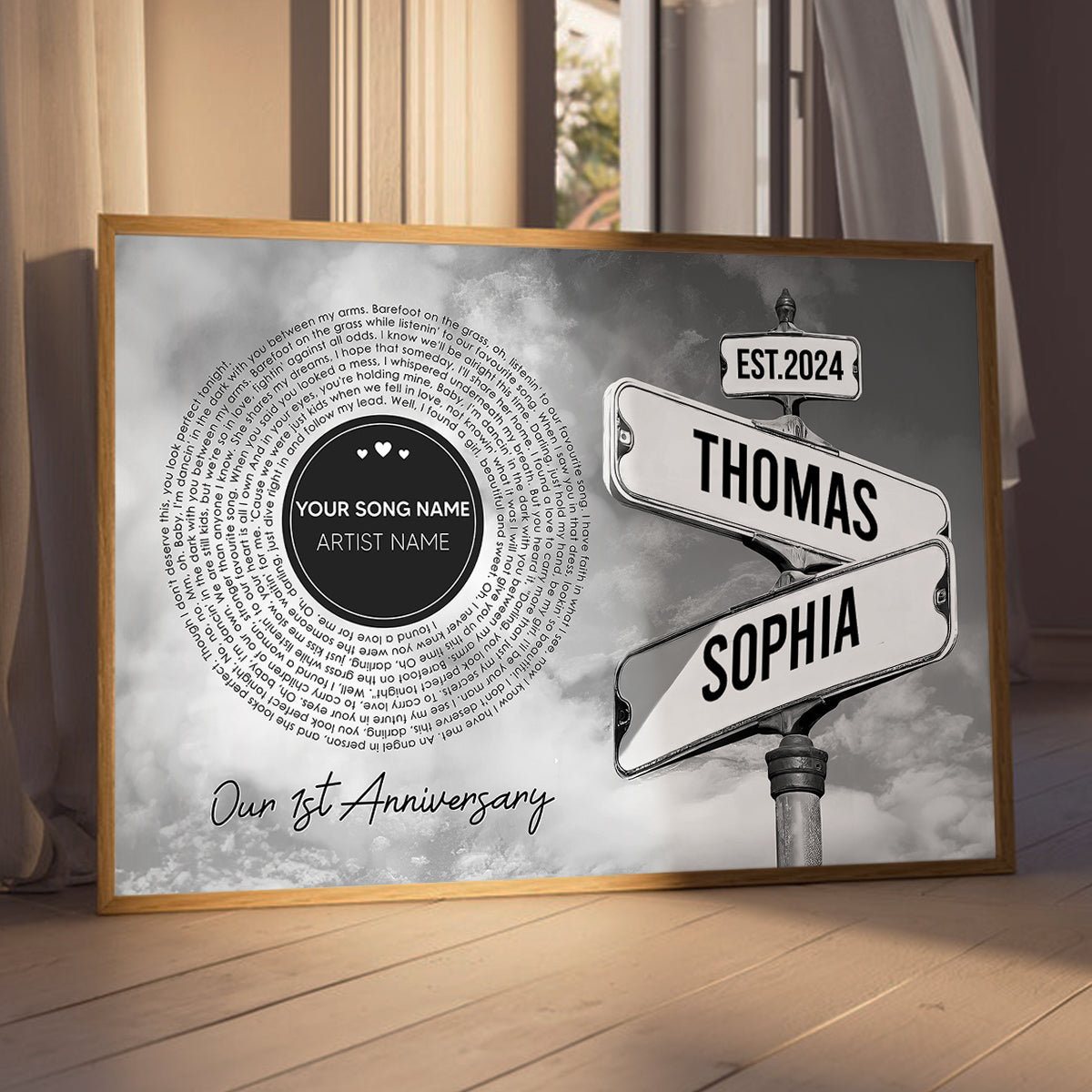 Vintage Crossroads Street Sign Song Lyrics Art Personalized Poster, Anniversary  Gift For Girlfriend Boyfriend Wife Husband