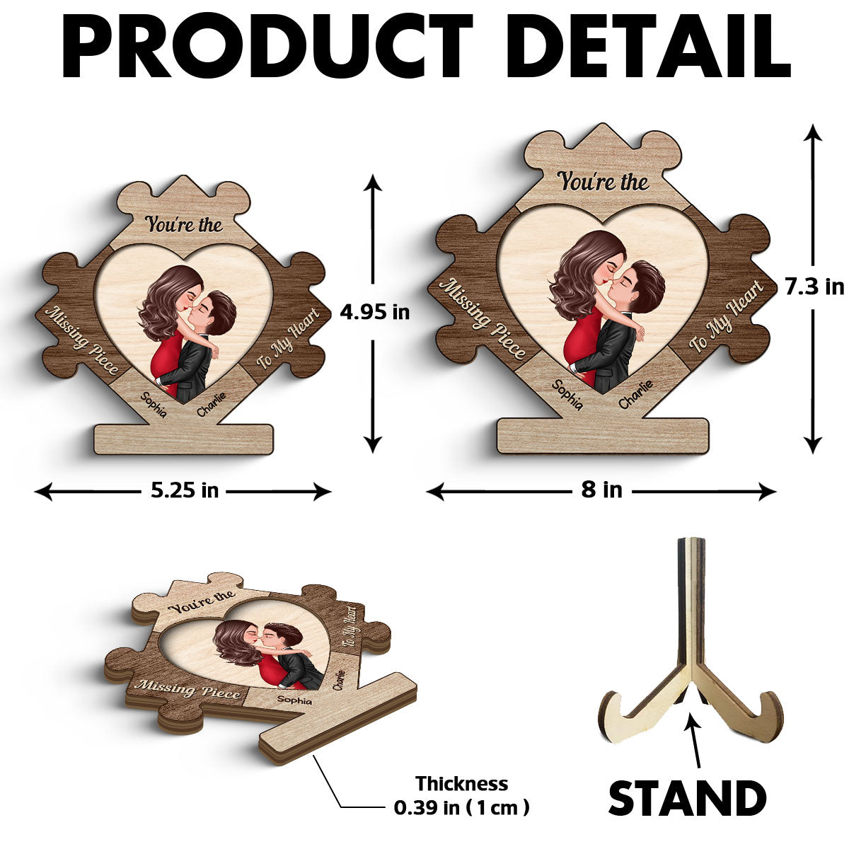 Couple Kissing In Puzzle Piece Personalized 2-layer Wooden Plaque,  Gift For Him, For Her