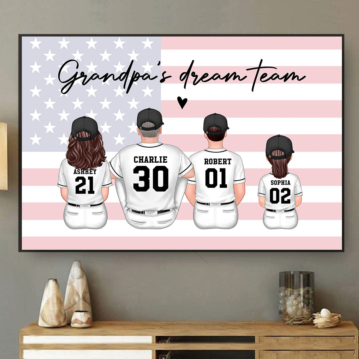 Grandpa's Team Baseball Family Sitting Personalized Poster, Father's Day Gift For Grandpa, Dad, Husband