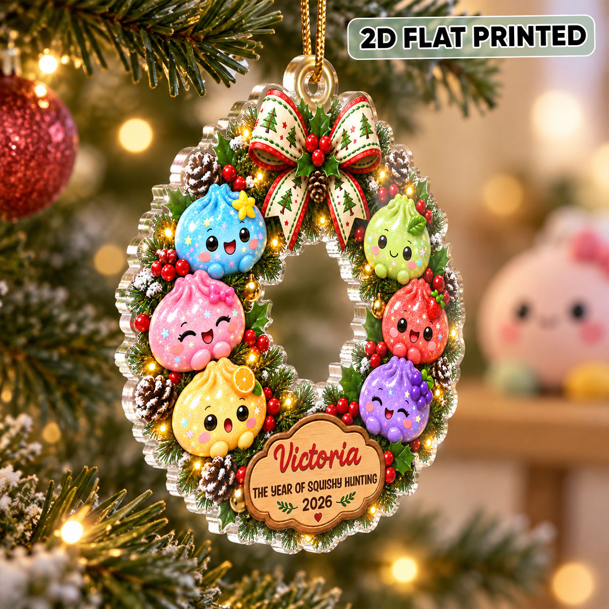 The Year Of Squishies Dumpling Wreath 2D Flat – Personalized Acrylic Ornament – Squishy Lover Christmas Keepsake 2026