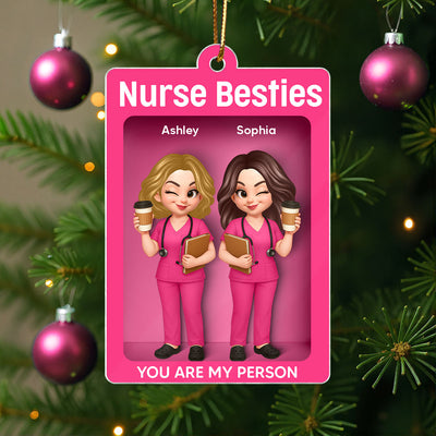 Nurse Besties 3D Effect Toy Box Action Figure - Personalized Acrylic Ornament - Christmas Gift For Coworkers