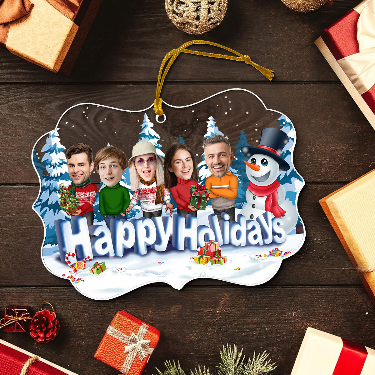 Happy Holiday Funny Family, Custom Photo Ornament, Personalized Family Photo Christmas Ornament, Family Keepsake