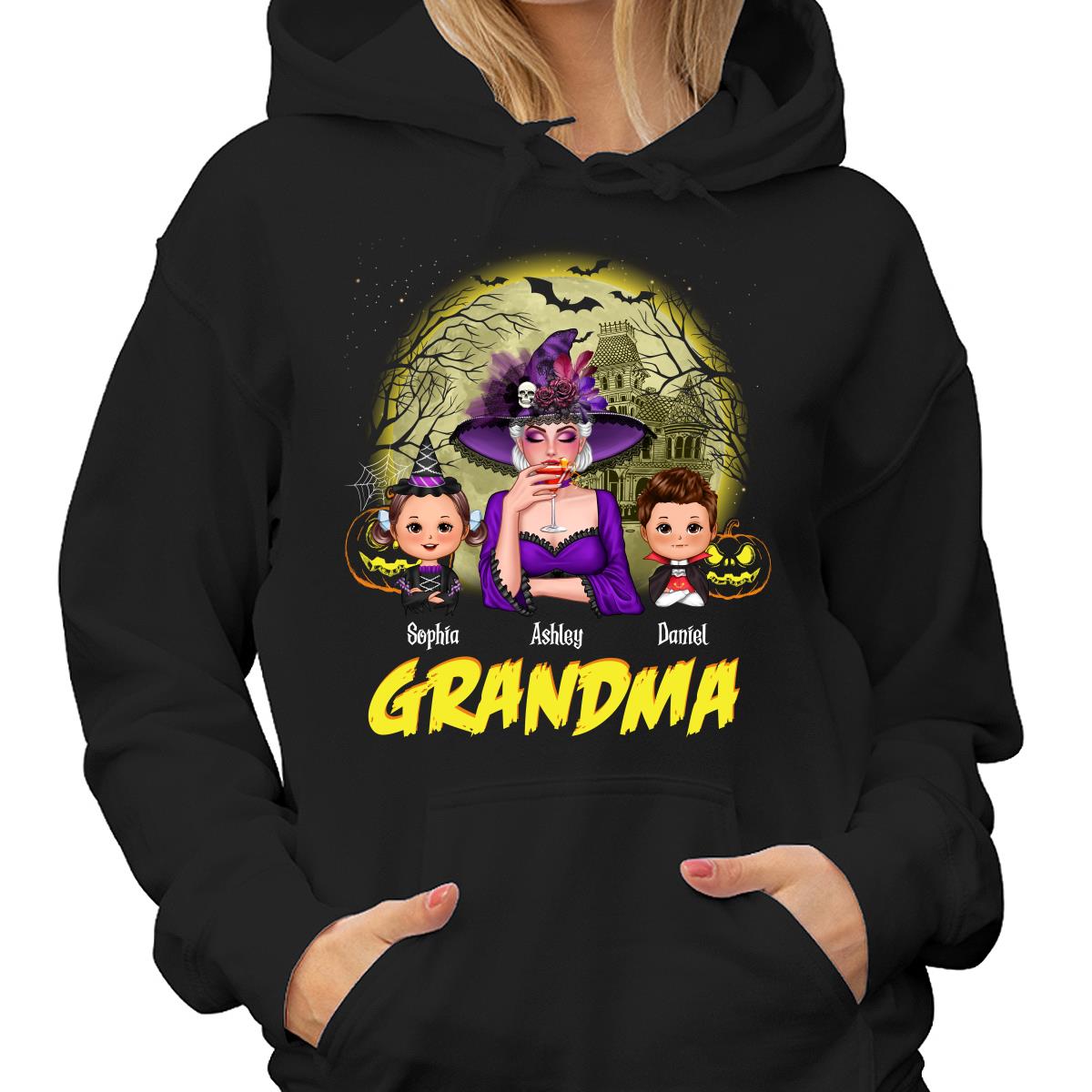 Halloween Glow Yellow Moon Grandma Mom Kids Personalized Shirt