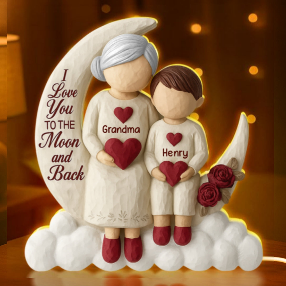 Grandma Granddaughter Grandson On Moon 3D Effect - Personalized Light Box