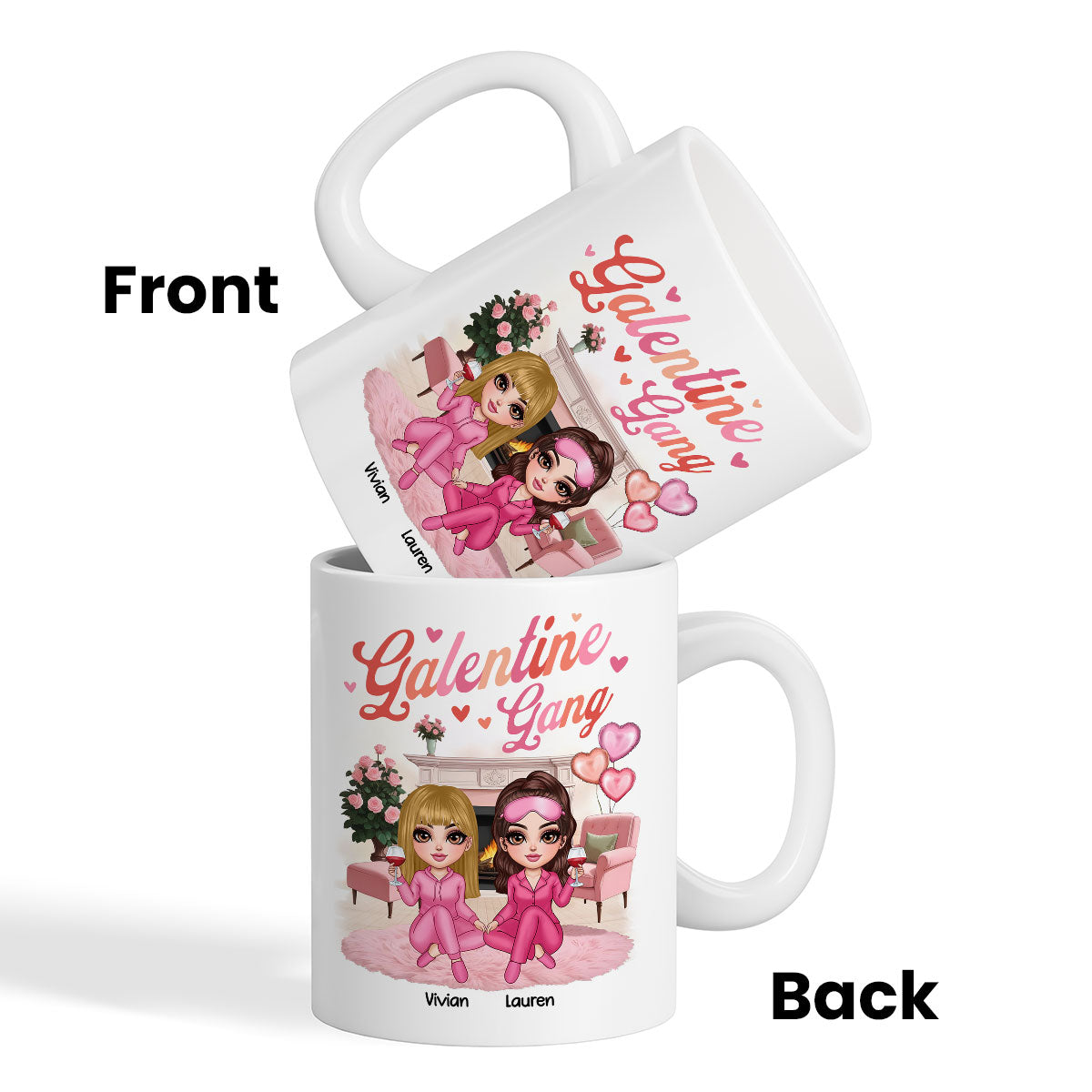 Galentine Gang Pretty Besties Sisters In House Personalized Mug,  Mug, Social Club, Besties Gift