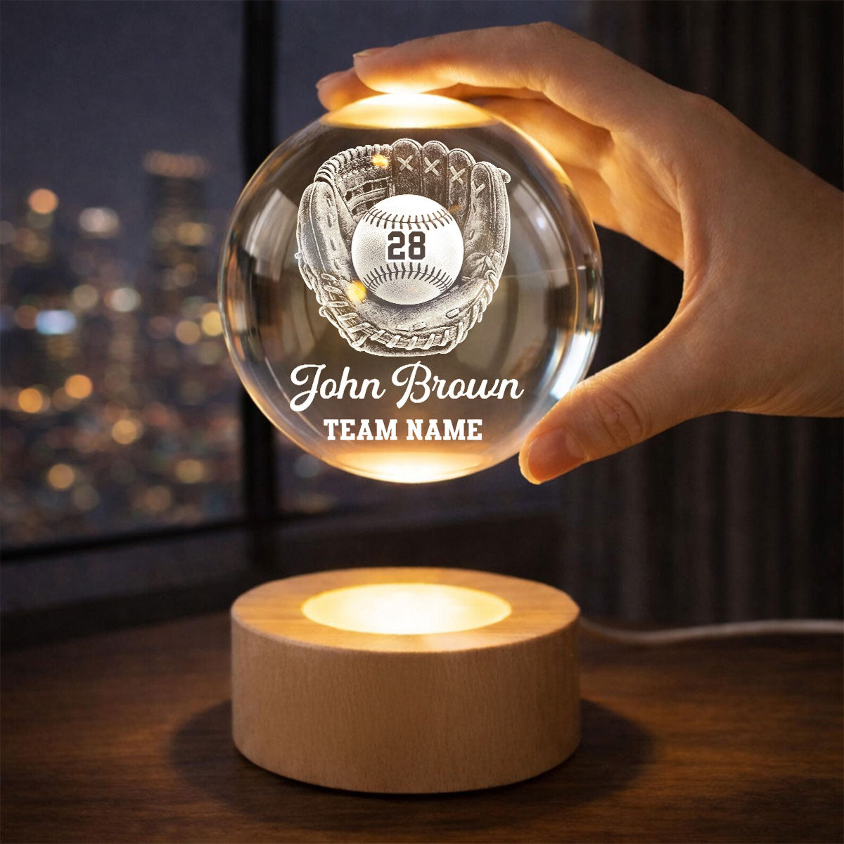 Proud Baseball Player Custom Name And Number - Personalized Crystal Ball - Christmas Gift For Teenagers, Kids, Baseball Players, Baseball Lovers, Daughter, Granddaughter, Son, Grandson