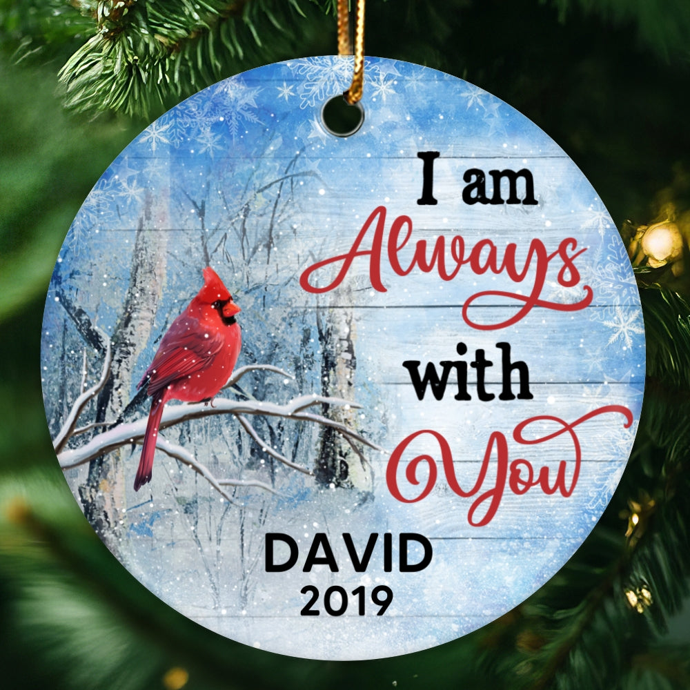 Winter Cardinal Memorial Personalized Circle Ornament